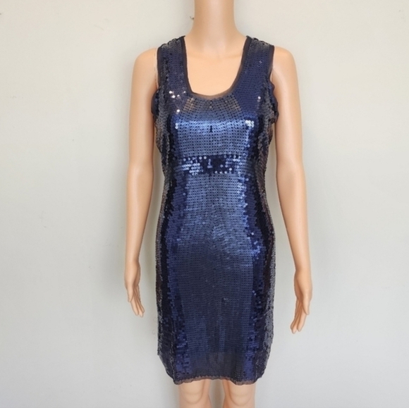 MAX Studio Blue sequin sleeveless dress size XS - Picture 2 of 10